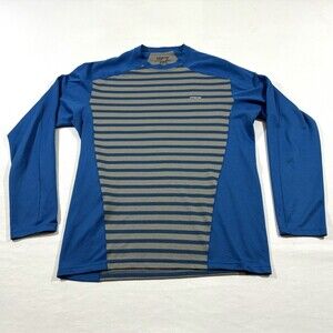 Patagonia Mens Midweight Capilene 3 Long Sleeve Shirt Blue Striped Active Gym M